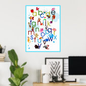 Cute Coloedul Cartoon Animals Alphabet Poster (Thuiskantoor)