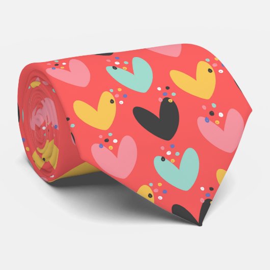 Cute colorfu Valentijns hartenpatroon Stropdas (Opgerold)