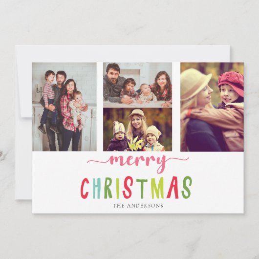 Cute Colorful 4 Photo Merry kerstkaart (Voorkant)