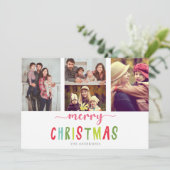 Cute Colorful 4 Photo Merry kerstkaart (Staand voorkant)