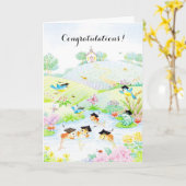 Cute colorful afstuderen animals maatable card kaart (Gele Bloem)