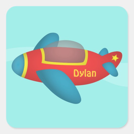Cute Colorful Airplane Jet for Kids Vierkante Sticker (Voorkant)