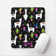 Cute Colorful Alpaca Cactus Custom Name Black