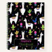 Cute Colorful Alpaca Cactus Custom Name Black Notitieboek (Voorkant)