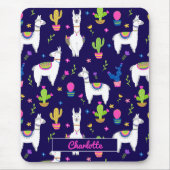 Cute Colorful Alpaca Cactus Custom Name Dark Blue Muismat (Voorkant)