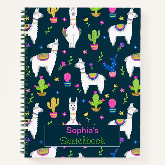 Cute Colorful Alpaca Cactus Personalized Name Notitieboek (Voorkant)