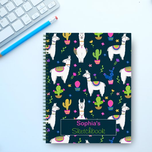 Cute Colorful Alpaca Cactus Personalized Name Notitieboek
