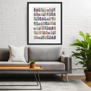 Cute Colorful Amsterdam Houses Waterverf Art Poster