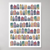 Cute Colorful Amsterdam Houses Waterverf Art Poster (Voorkant)