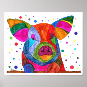 Cute, Colorful and Funny Pig Poster 10 x 8 inch