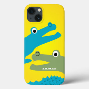 Cute Colorful Aqua en Yellow Alligator Case-Mate iPhone Case