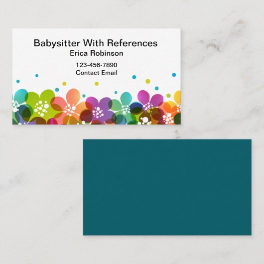 Cute Colorful Babysitter Business Cards Visitekaartje (Voorkant / Achterkant)