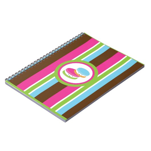 Cute Colorful Bakery Macaroons Fun Stripe Notitieboek (Linkerzijde)