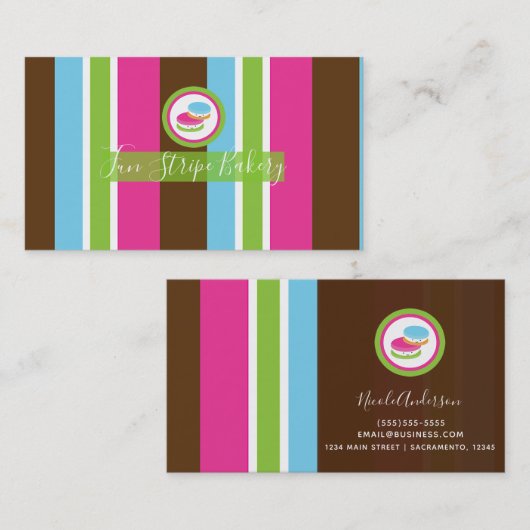 Cute Colorful Bakery Macaroons Fun Stripe Visitekaartje (Voorkant / Achterkant)