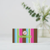 Cute Colorful Bakery Macaroons Fun Stripe Visitekaartje (Staand voorkant)