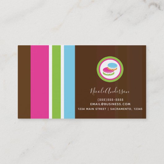 Cute Colorful Bakery Macaroons Fun Stripe Visitekaartje (Achterkant)
