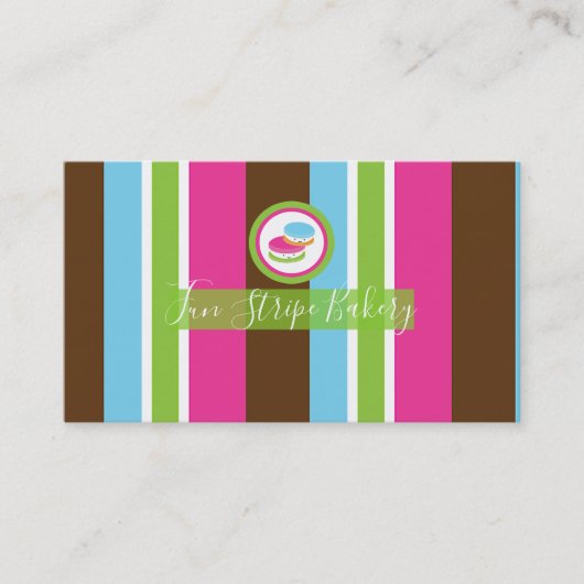 Cute Colorful Bakery Macaroons Fun Stripe Visitekaartje (Voorkant)