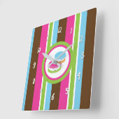 Cute Colorful Bakery Macaroons Fun Stripes Vierkante Klok (Hoek)