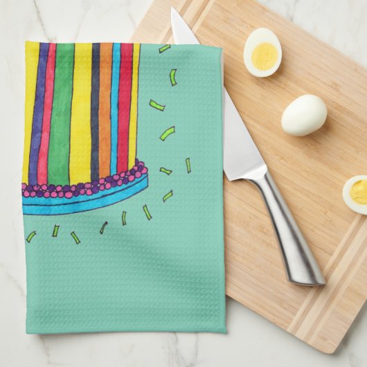 Cute Colorful Birthday Party Cake Theedoek (Quarter Fold)