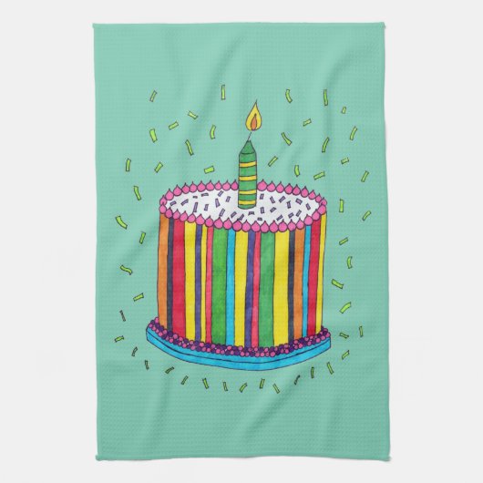 Cute Colorful Birthday Party Cake Theedoek (Verticaal)