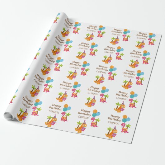 Cute Colorful Birthday Party Dinosaurs Cadeaupapier (Uitgerold)
