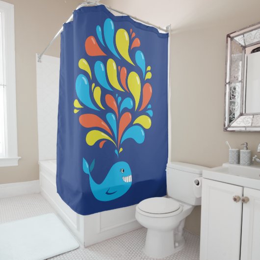 Cute Colorful Blue Whale Douchegordijn (In situ)