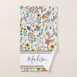 Cute Colorful Boho Bird and Floral Pattern Bad Handdoek