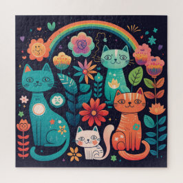 Cute Colorful Boho Cats and Flowers Legpuzzel