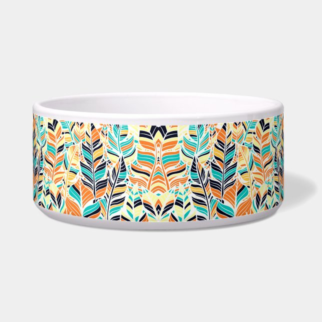 Cute colorful boho leaves pattern voerbakje (Voorkant)