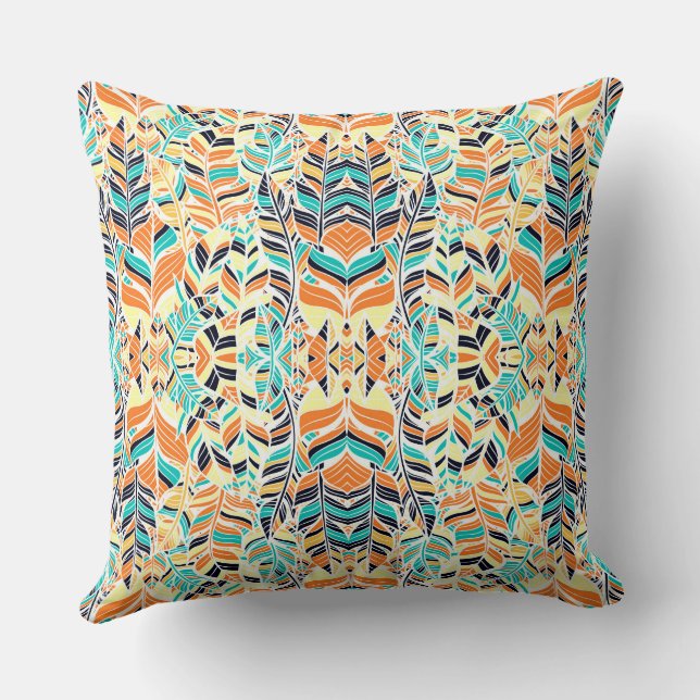 Cute colorful boho vertrekt patroon kussen (Achterkant)