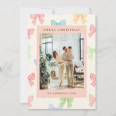 Cute Colorful Bow Pattern 5 Photo Christmas Feestdagenkaart (Voorkant)