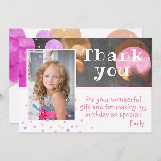 Cute Colorful Bubbles Chalkboard Girly Photo Bedankkaart (Voorkant / Achterkant)