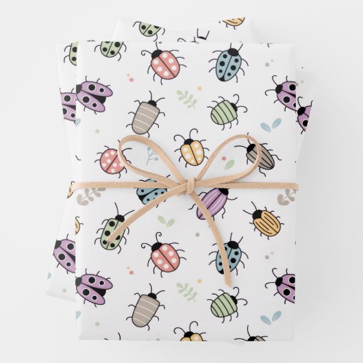 Cute Colorful Bugs Pattern Inpakpapier Vel (In situ)
