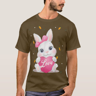 Cute Colorful Bunny Face Tie Dye Red Heart Flower  T-shirt