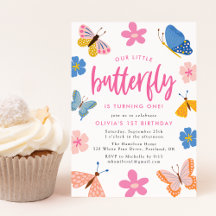 Cute Colorful Butterflies 1st Birthday Party