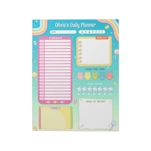 Cute Colorful Candy Daily Planner Notepad Teal Notitieblok (Linkerzijde)