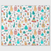 Cute Colorful Cartoon Animals Pattern Cadeaupapier (Vlak)