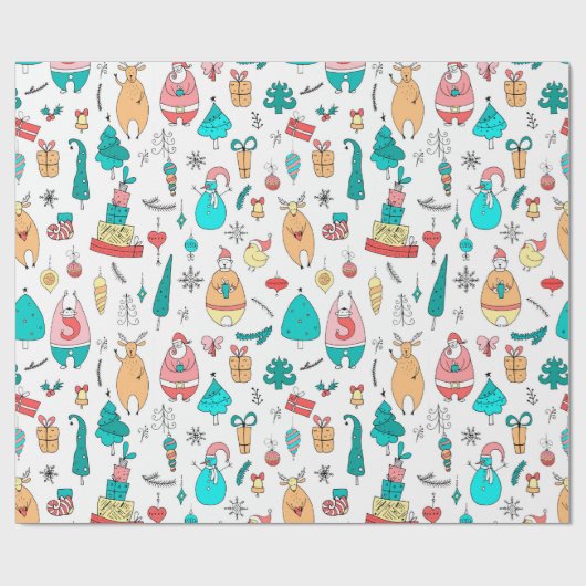 Cute Colorful Cartoon Animals Pattern Cadeaupapier (Vlak)