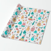 Cute Colorful Cartoon Animals Pattern Cadeaupapier (Uitgerold)