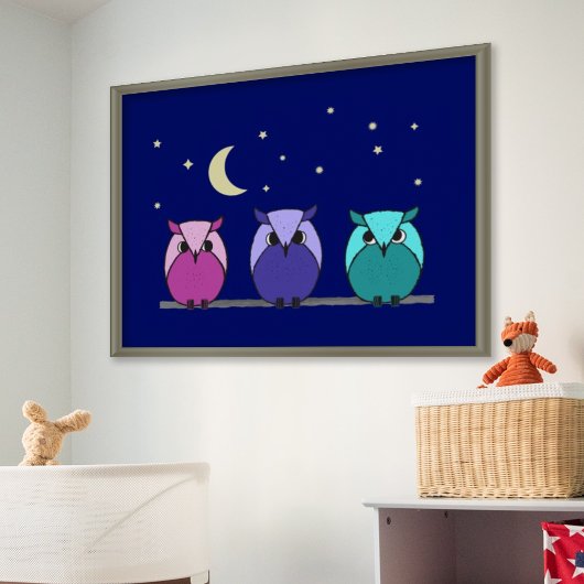 Cute Colorful Cartoon Eigenaar Night Sky Print