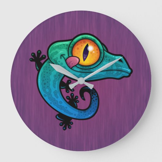 Cute Colorful Cartoon Gecko Grote Klok (Voorkant)