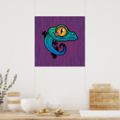 Cute Colorful Cartoon Gecko Poster (Keuken)