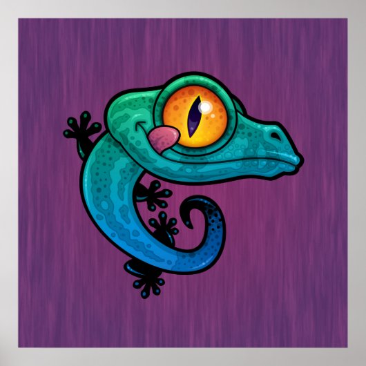 Cute Colorful Cartoon Gecko Poster (Voorkant)