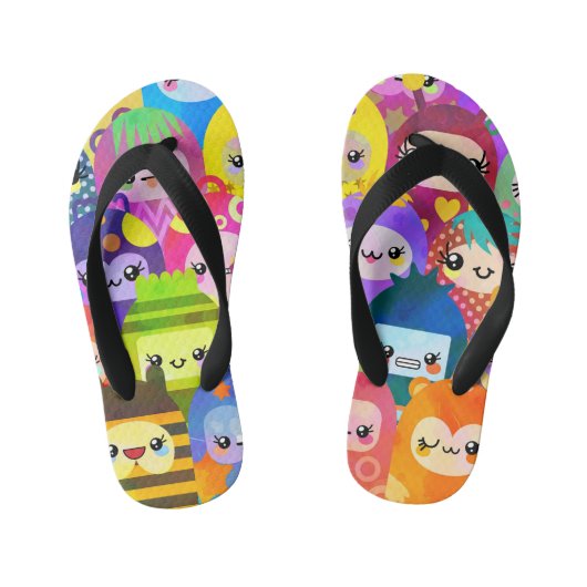 Cute Colorful Cartoon People Characters Kinder Teenslippers (Voetbed)