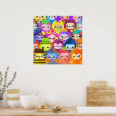 Cute Colorful Cartoon People Characters Poster (Keuken)