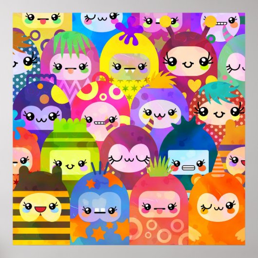 Cute Colorful Cartoon People Characters Poster (Voorkant)