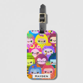 Cute Colorful Cartoon People Personalised  Bagagelabel