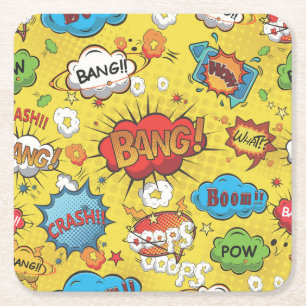Cute Colorful Cartoon Speech Bubbles Square Kartonnen Onderzetters