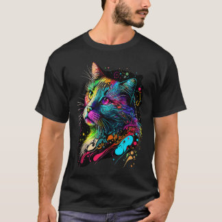 Cute Colorful Cat Animal Painting Cat Mom or Dad T-shirt