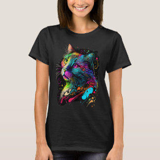 Cute Colorful Cat Animal Painting Cat Mom or Dad T-shirt